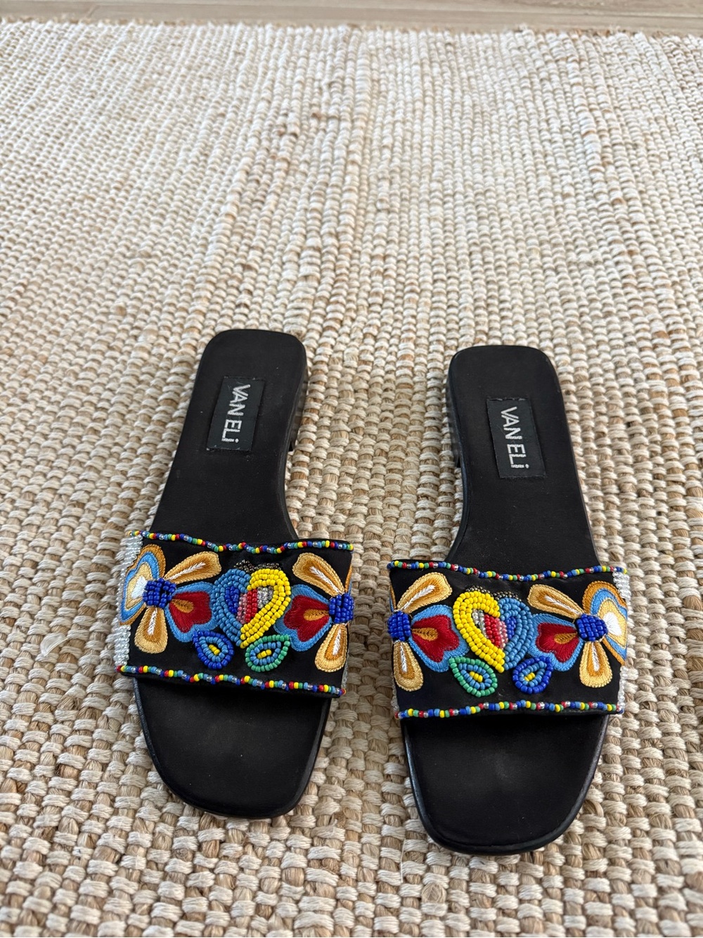 Vintage VAN ELi Beaded Floral Slide Sandals / Mules –